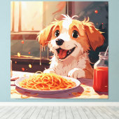 犬食べ物のスパゲティ キャンバスプリント (インサイチュ (ウッドフロア))