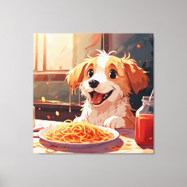 犬食べ物のスパゲティ キャンバスプリント