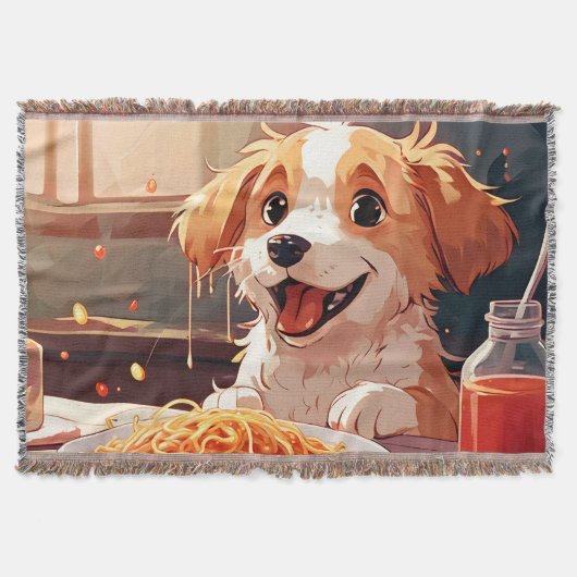 犬食べ物のスパゲティ スローブランケット (正面)