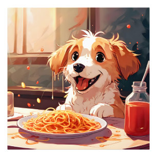 犬食べ物のスパゲティ フォトプリント           