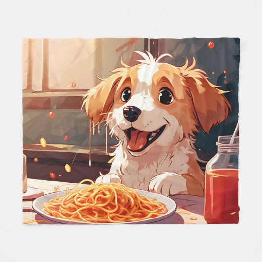 犬食べ物のスパゲティ フリースブランケット (正面(横))