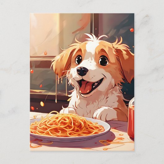 犬食べ物のスパゲティ ポストカード (正面)