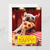 犬食べ物のピザスライス インビテーションポストカード (正面/裏面)