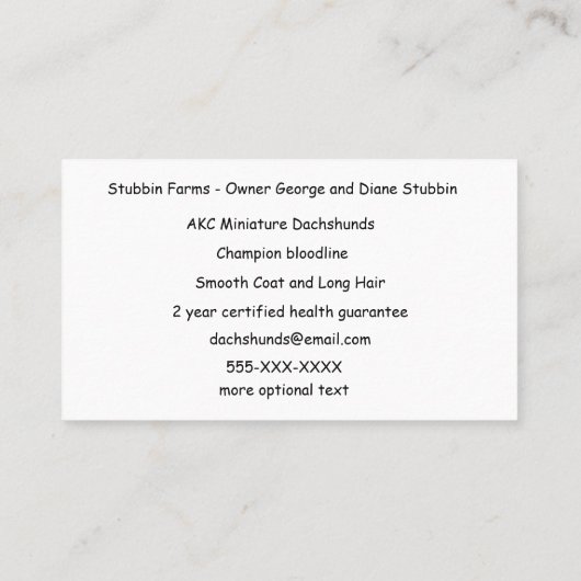 犬飼育者ダックスフント名刺 名刺 (裏面)