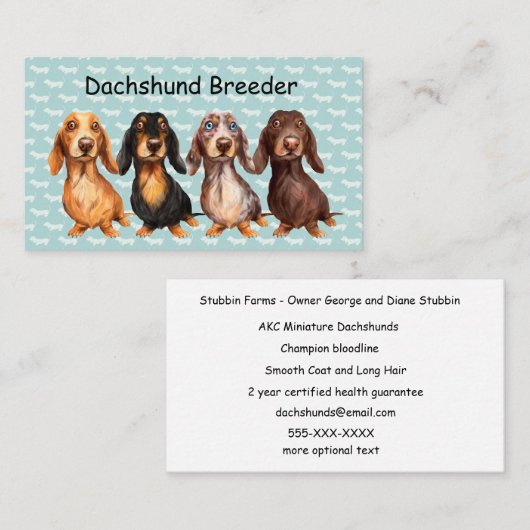 犬飼育者ダックスフント名刺 名刺 (正面/裏面)