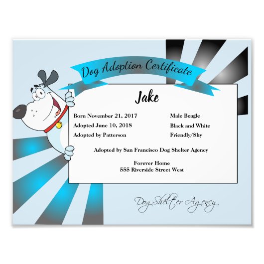 犬養子縁組の証明書 フォトプリント            (正面)