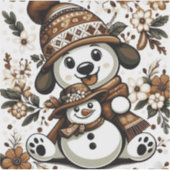 犬魅力的と雪だるまの冬の風景 シール (正面)