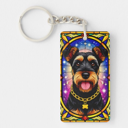 犬鮮やかのステンドグラスポートレート キーホルダー (正面)