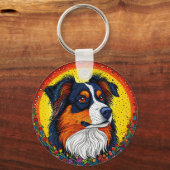 犬鮮やか図解入りの、写真付きののポートレート キーホルダー (正面)