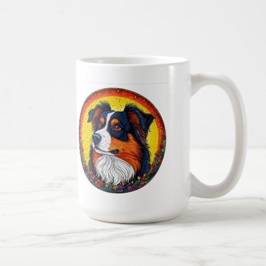 犬鮮やか図解入りの、写真付きののポートレート コーヒーマグカップ (右)