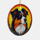 犬鮮やか図解入りの、写真付きののポートレート セラミックオーナメント (右)