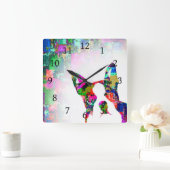 犬135のボストンテリア スクエア壁時計 (ホーム)