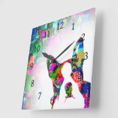 犬135のボストンテリア スクエア壁時計 (傾斜)