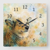 犬143のコーギー スクエア壁時計 (正面)