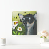 犬79の黒いチワワのてんとう虫 スクエア壁時計 (ホーム)