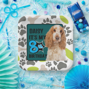 犬8歳パーソナライズされたの誕生日パーティー紙プレート ペーパープレート