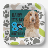 犬8歳パーソナライズされたの誕生日パーティー紙プレート ペーパープレート (正面)