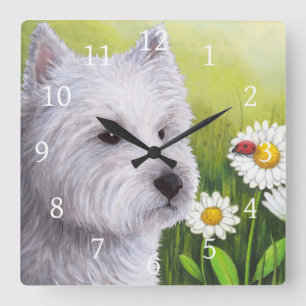 犬83の白Westie スクエア壁時計