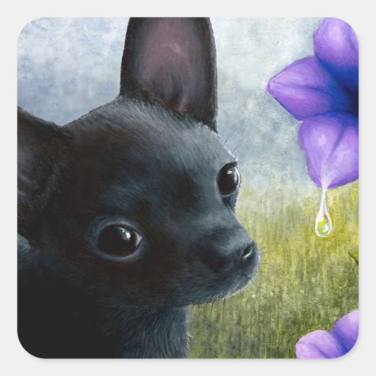 犬94ブラックチワワ スクエアシール (正面)
