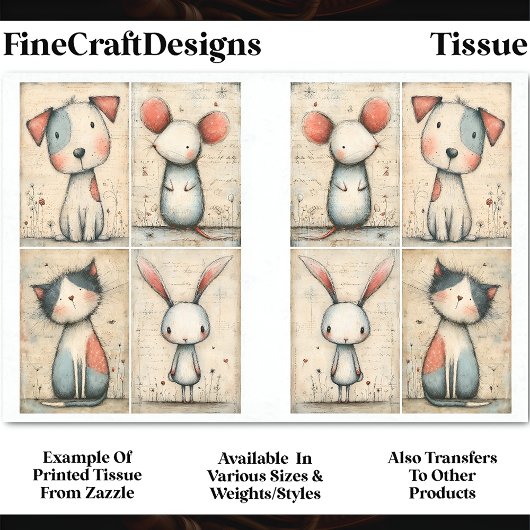 犬、お洒落猫、マウス、バニーDS1Bのデコページ 薄葉紙