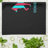 犬 – かわいいポップ・アートのペットアート青と赤の抽象芸術 キッチンタオル (折り畳み)