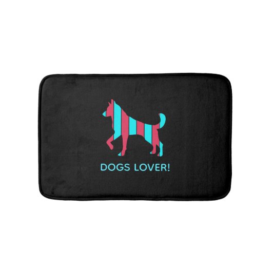 犬 – かわいいポップ・アートのペットアート青と赤の抽象芸術 バスマット (正面)