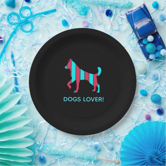 犬 – かわいいポップ・アートのペットアート青と赤の抽象芸術 ペーパープレート (パーティー)