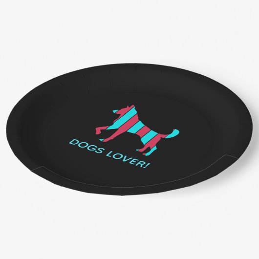 犬 – かわいいポップ・アートのペットアート青と赤の抽象芸術 ペーパープレート (アングル)