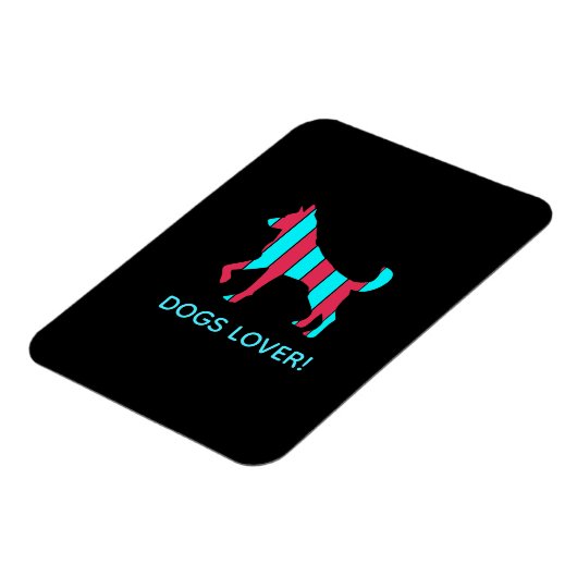 犬 – かわいいポップ・アートのペットアート青と赤の抽象芸術 マグネット (左側)