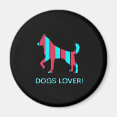 犬 – かわいいポップ・アートのペットアート青と赤の抽象芸術 マグネット (正面)