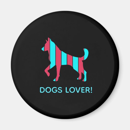 犬 – かわいいポップ・アートのペットアート青と赤の抽象芸術 マグネット (正面)