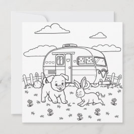 犬、ウサギとキャンプ  | 子供のキャンプ塗り絵ページ