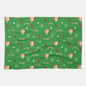 犬、カニ、キャンディーキャンクリスマスのキッチンタオル キッチンタオル (横)