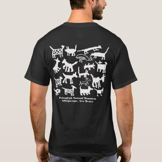 犬、コヨーテ、キツネの岩絵文字 Tシャツ (裏面)