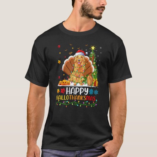 犬 ゴールデンレトリバー 犬 こんにちは感謝祭 Tシャツ (正面)
