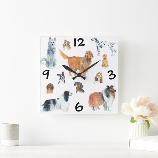 犬  スクエア壁時計 (ホーム)