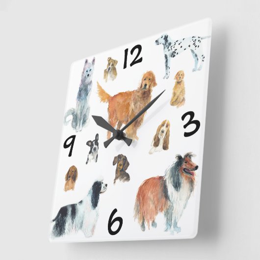 犬 スクエア壁時計 (傾斜)