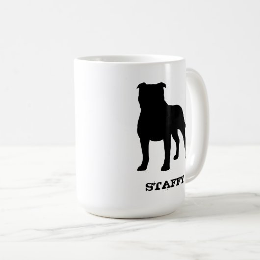 （犬）スタッフォードのブルテリアのシルエットのStaffy犬 コーヒーマグカップ (正面右)