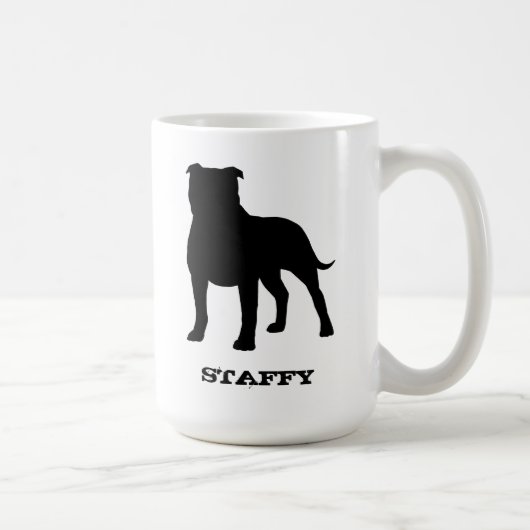 （犬）スタッフォードのブルテリアのシルエットのStaffy犬 コーヒーマグカップ (右)