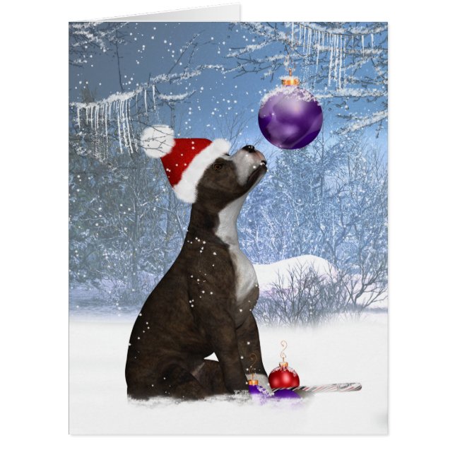 （犬）スタッフォードのブルテリアの子犬、休日の大きいカード (正面)