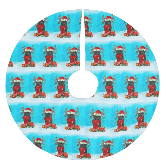 （犬）スタッフォードのブルテリア雪のクリスマス ブラッシュドポリエステルツリースカート (正面)