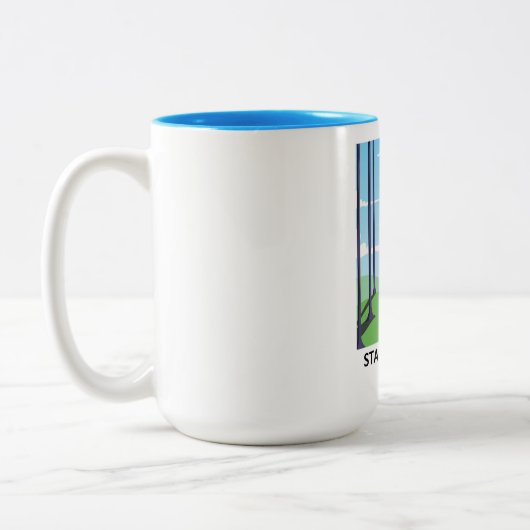 (犬)スタッフォードイギリス列車のポスター ツートーンマグカップ (左)