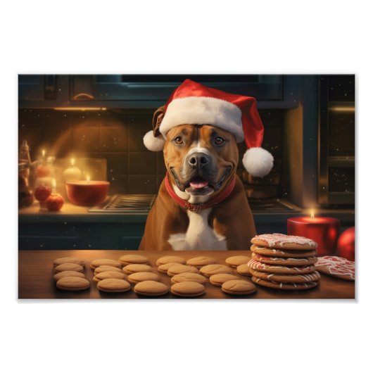（犬）スタッフォードテリアクリスマスクッキーホリデイ フォトプリント            (正面)