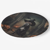 （犬）スタッフォードテリアパンプキンズハロウィンホラー ペーパープレート (アングル)