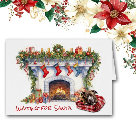 (犬)スタッフォードテリアードッグがサンタを待つ