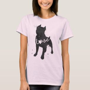 (犬)スタッフォードテリア愛水彩画のシルエット Tシャツ