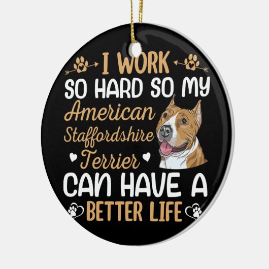 (犬)スタッフォードテリア懸命の作業犬のオーナー セラミックオーナメント (左)