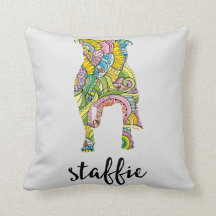 （犬）スタッフォードテリア花パターンシルエット