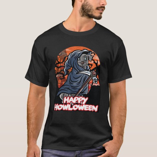 （犬）スタッフォードハッピーハローウィン衣装の死神 Tシャツ (正面)