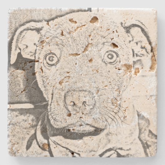 （犬）スタッフォードパピーペンシルスケッチストーンコースター ストーンコースター (正面)